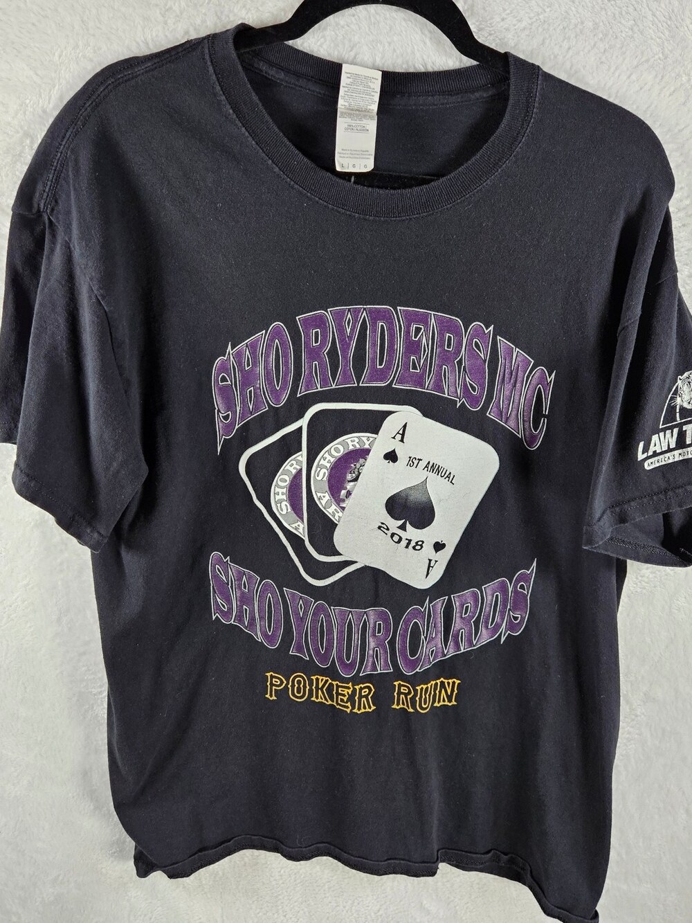 VTG Gildan T-Shirt Black Sho Ryders MC Poker Run Mens Size Large *Fits As Smal